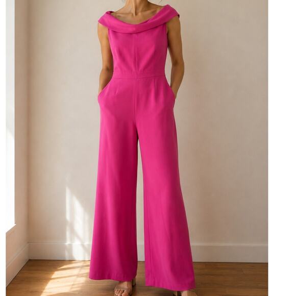 Laundry By Shelli Segal Pants - Laundry by Shelli Segal Pink Wide-Leg Jumpsuit Occasion Barbiecore Statement-S